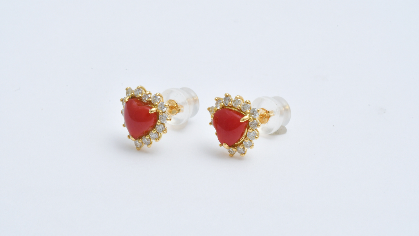 Crimson Petal ― K18YG 血赤サンゴ × ダイヤ ピアス