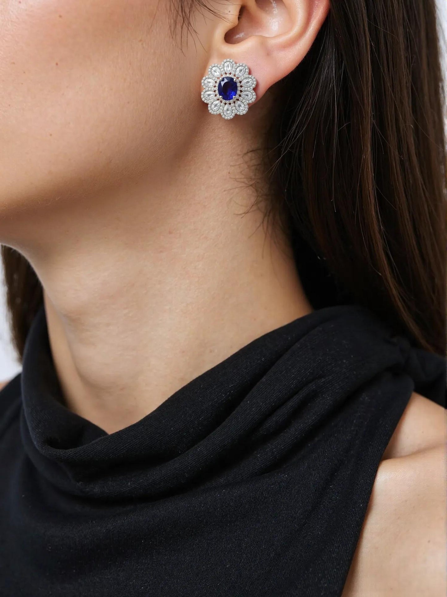 Royal-Blue Sapphire Flower Earrings
