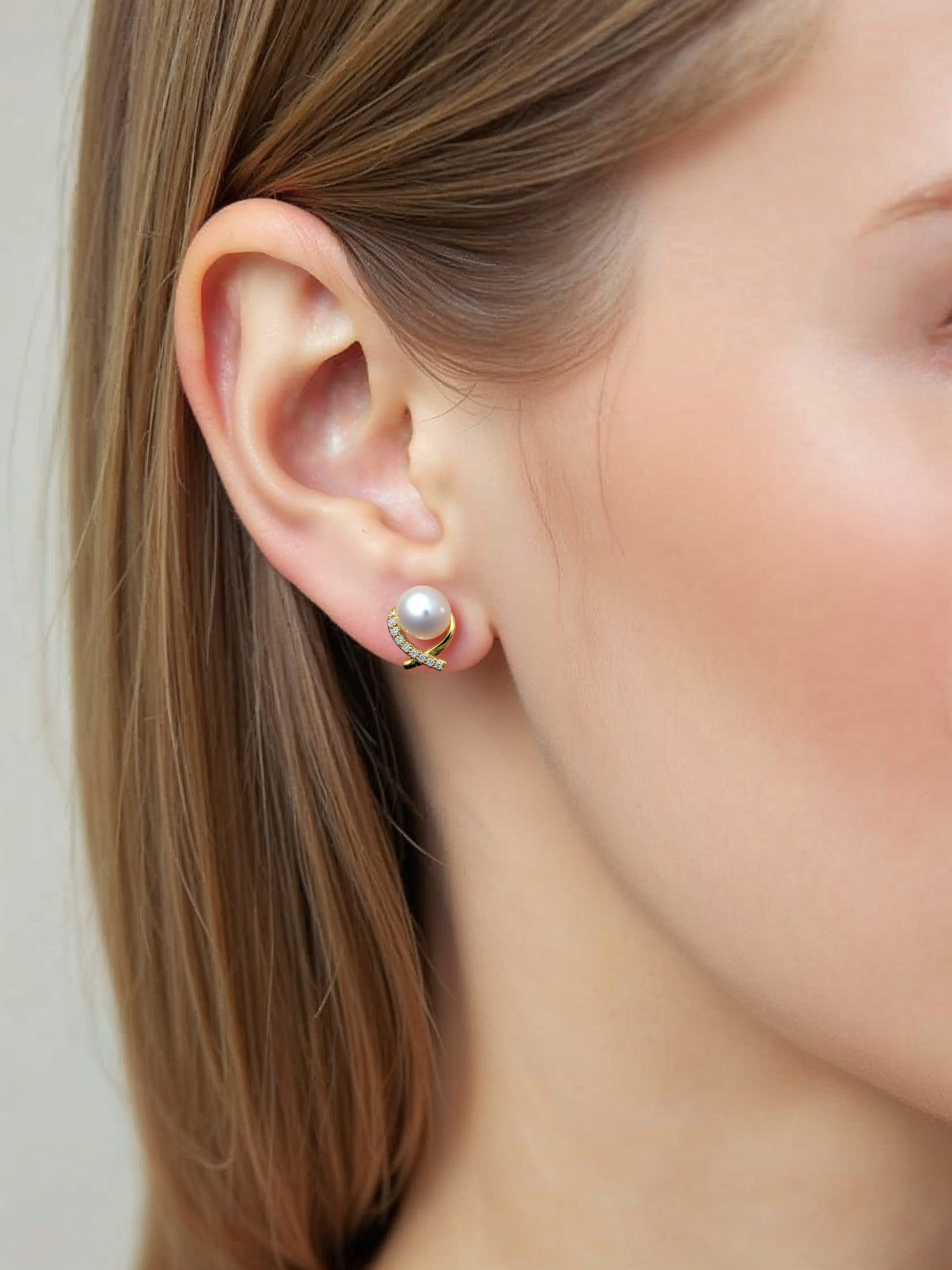 パール 7.0mm / × ダイヤ 0.05ct / K18 / ピアス__Aqua Grace(アクア・グレース)
