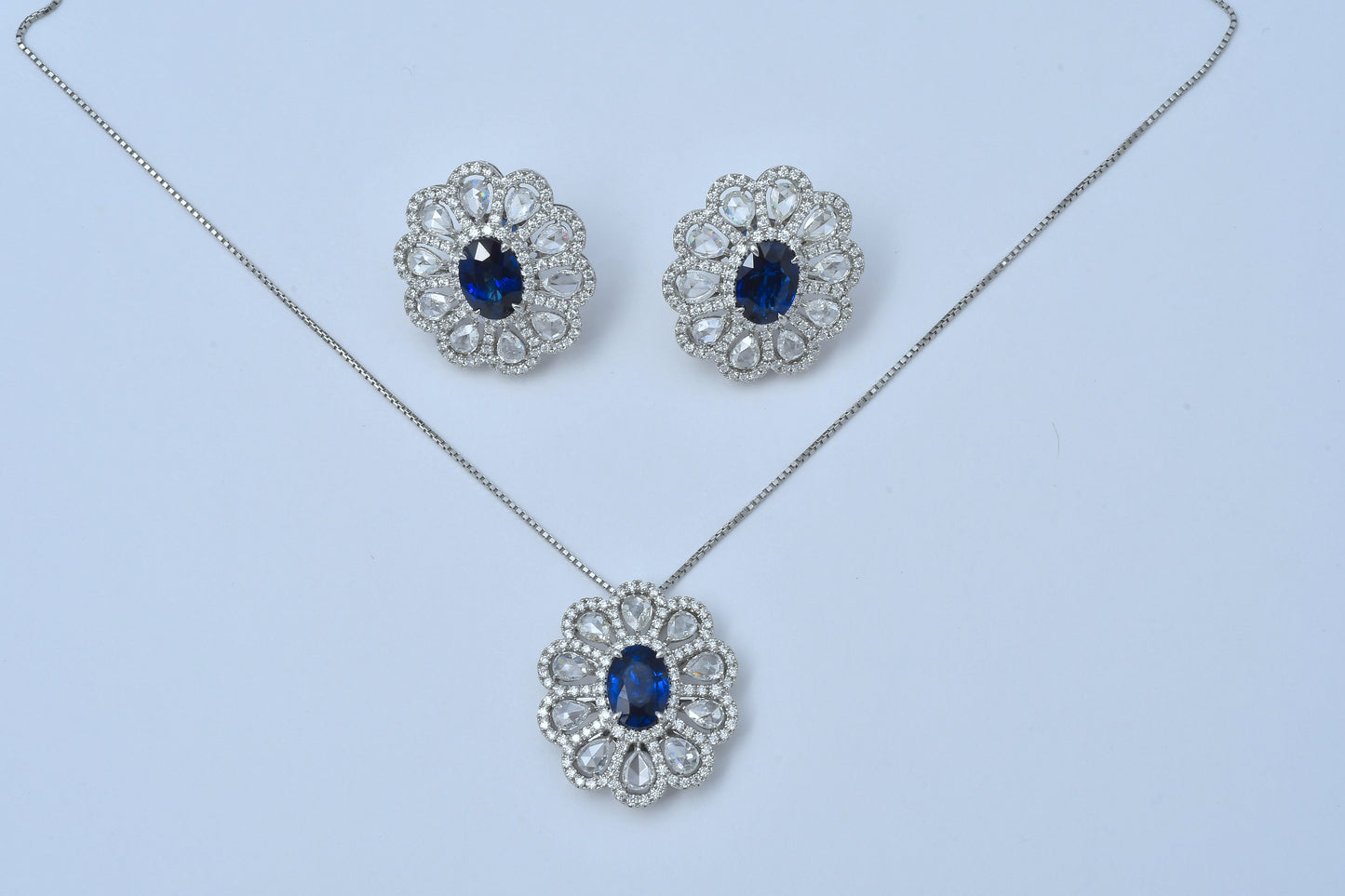 Royal-Blue Sapphire Flower Earrings