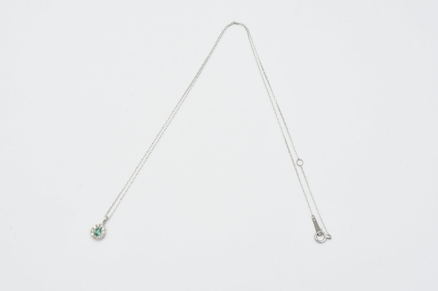 Pear Shape Emerald & Diamond Pendant Necklace Pt900_My First Jewelry マイファーストジュエリー