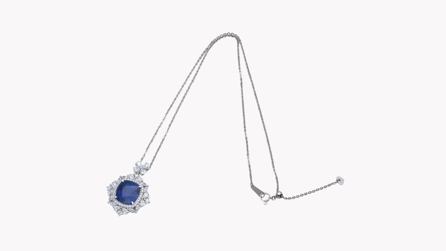 Royal-Blue Sapphire & Diamond Halo Pendant_Rara Bellezza 〜ララ ベレーツァ 稀代の美〜