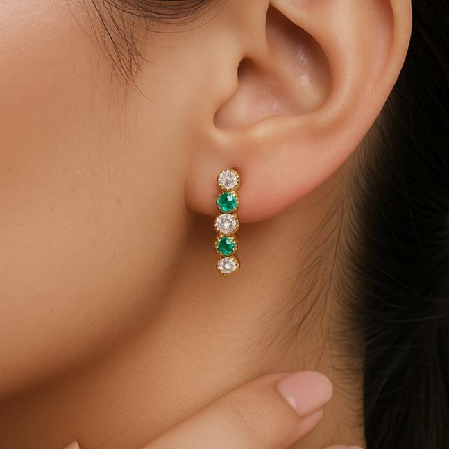 Emerald & Diamond Bar Earrings K18YG_Belle Journée. 〜ベルジューネ 素敵な日〜
