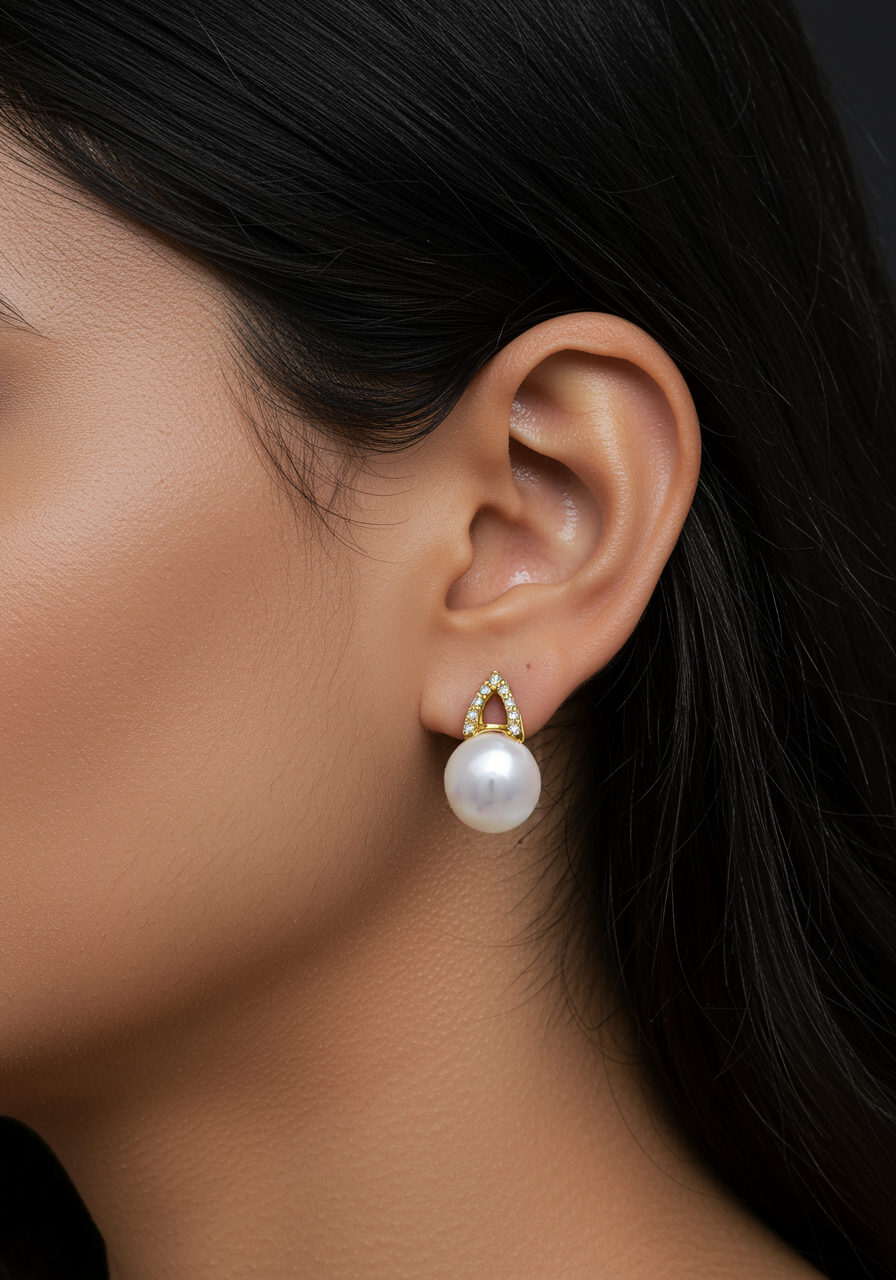 パール 7.5mm / × ダイヤ 0.04ct / K18 / ピアス__Aqua Grace（アクア・グレース）