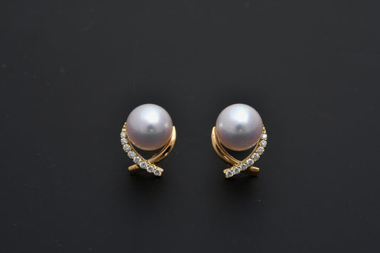 パール 7.0mm / × ダイヤ 0.05ct / K18 / ピアス__Aqua Grace（アクア・グレース）