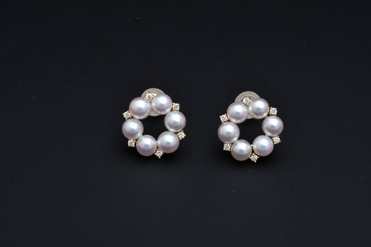 パール 4.0mm / × ダイヤ 0.05ct / K18 / ピアス__Aqua Grace（アクア・グレース）