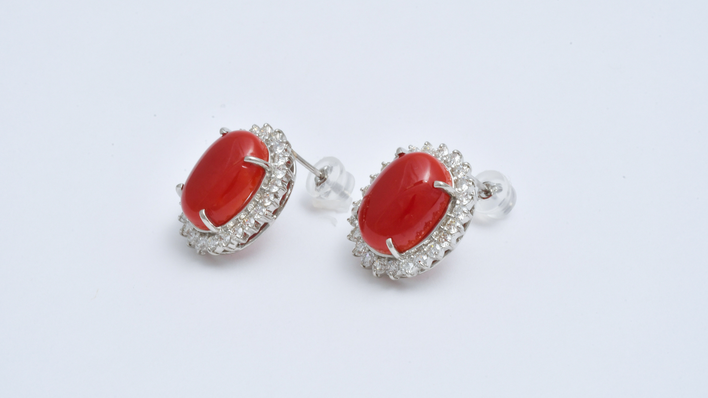 Crimson Halo ― Pt 血赤サンゴ × ダイヤ ピアス