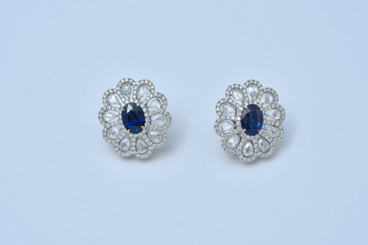 Royal-Blue Sapphire Flower Earrings