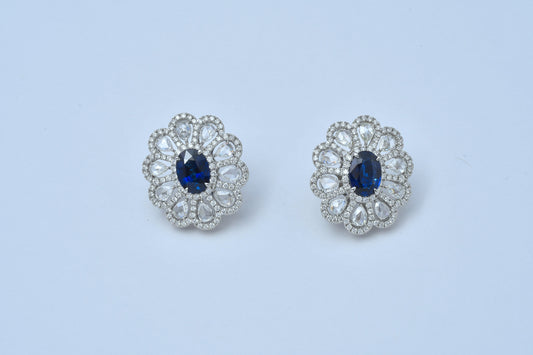 Royal-Blue Sapphire Flower Earrings