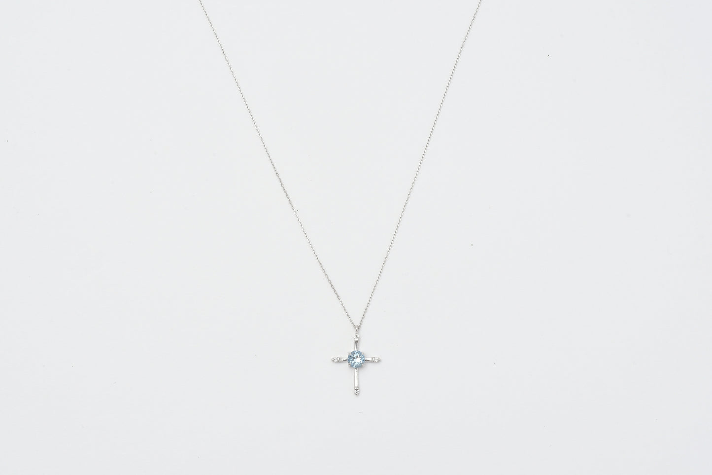 Aquamarine & Diamond Cross Pendant Necklace Pt900_My First Jewelry マイファーストジュエリー