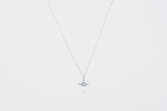 Aquamarine & Diamond Cross Pendant Necklace Pt900_My First Jewelry マイファーストジュエリー