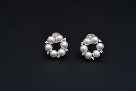 パール 4.0mm / × ダイヤ 0.05ct / K18 / ピアス__Aqua Grace（アクア・グレース）
