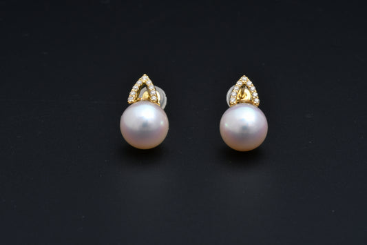 パール 7.5mm / × ダイヤ 0.04ct / K18 / ピアス__Aqua Grace（アクア・グレース）