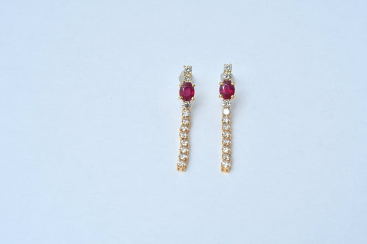 Ruby & Diamond Dangle Earrings K18YG