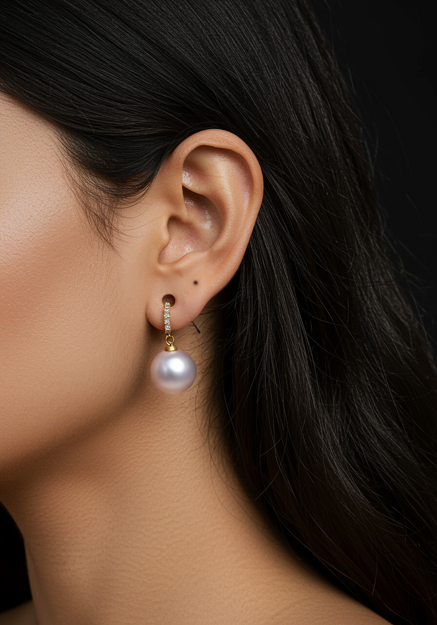 パール 8.0mm / × ダイヤ 0.03ct / K18 / ピアス__Aqua Grace（アクア・グレース）
