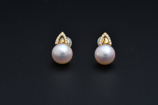 パール 7.5mm / × ダイヤ 0.04ct / K18 / ピアス__Aqua Grace（アクア・グレース）
