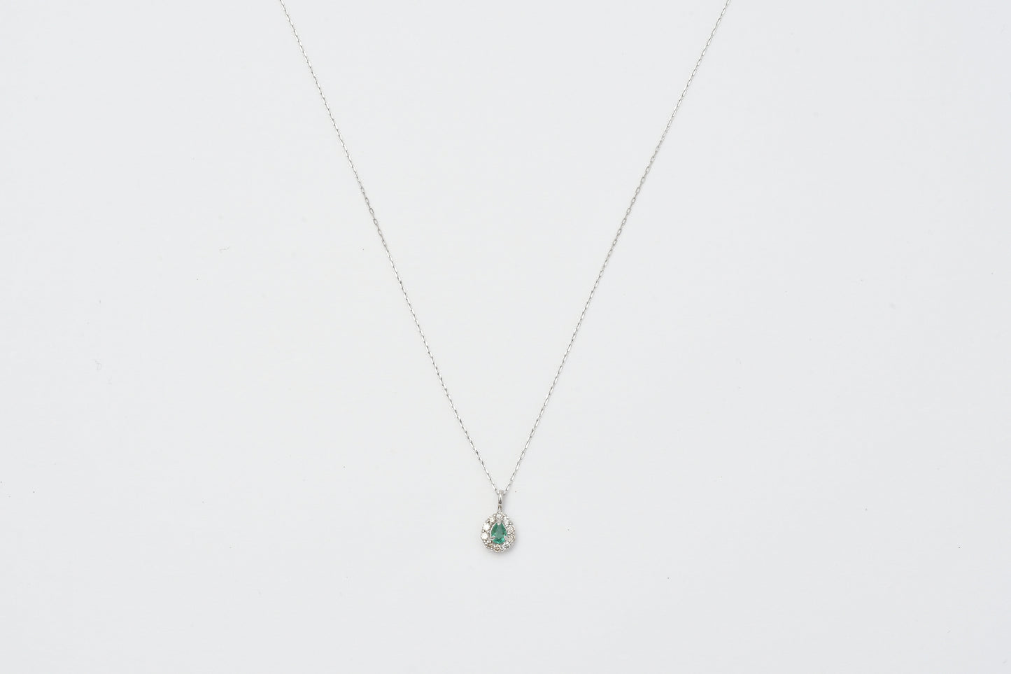 Pear Shape Emerald & Diamond Pendant Necklace Pt900_My First Jewelry マイファーストジュエリー
