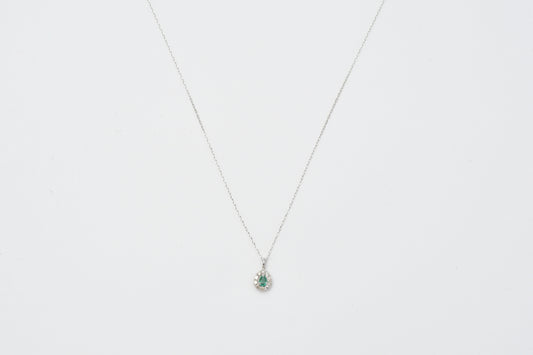 Pear Shape Emerald & Diamond Pendant Necklace Pt900_My First Jewelry マイファーストジュエリー