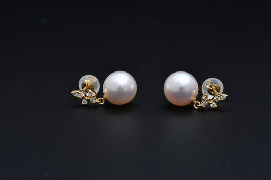 パール 8.0mm / × ダイヤ 0.05ct / K18 / ピアス__Aqua Grace（アクア・グレース）