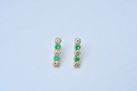 Emerald & Diamond Bar Earrings K18YG