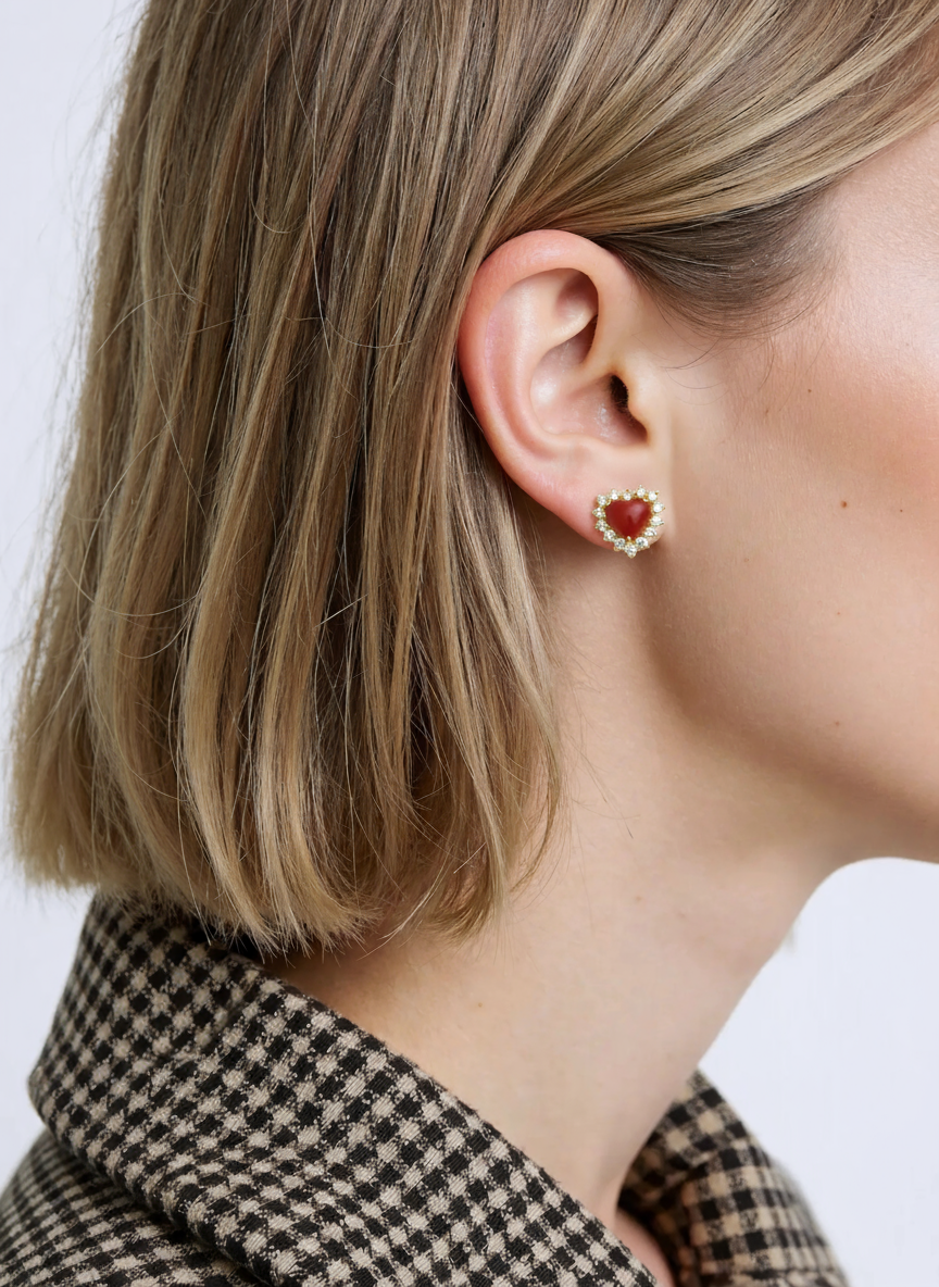 Crimson Petal ― K18YG 血赤サンゴ × ダイヤ ピアス