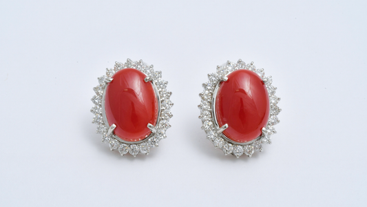 Crimson Halo ― Pt 血赤サンゴ × ダイヤ ピアス