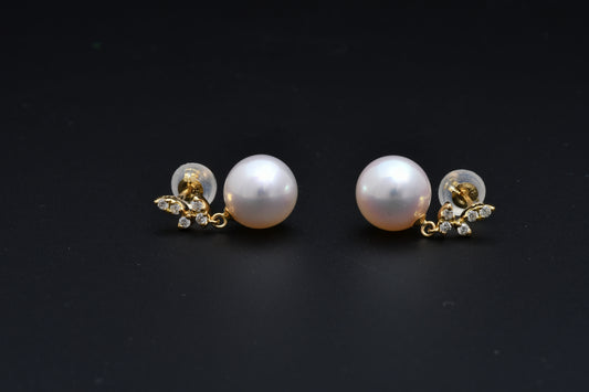 パール 8.0mm / × ダイヤ 0.05ct / K18 / ピアス__Aqua Grace（アクア・グレース）