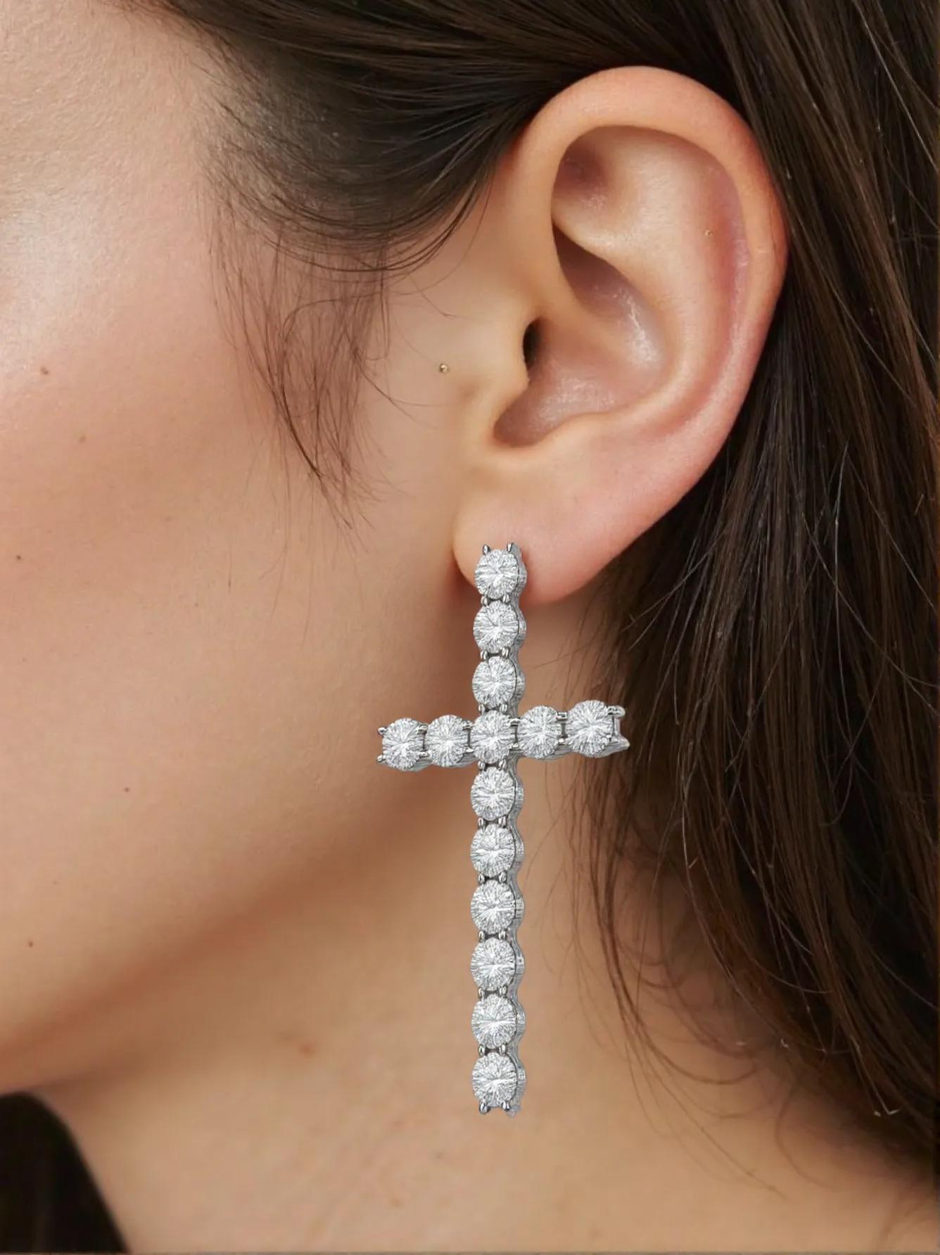 Diamond Cross Earrings K18WG