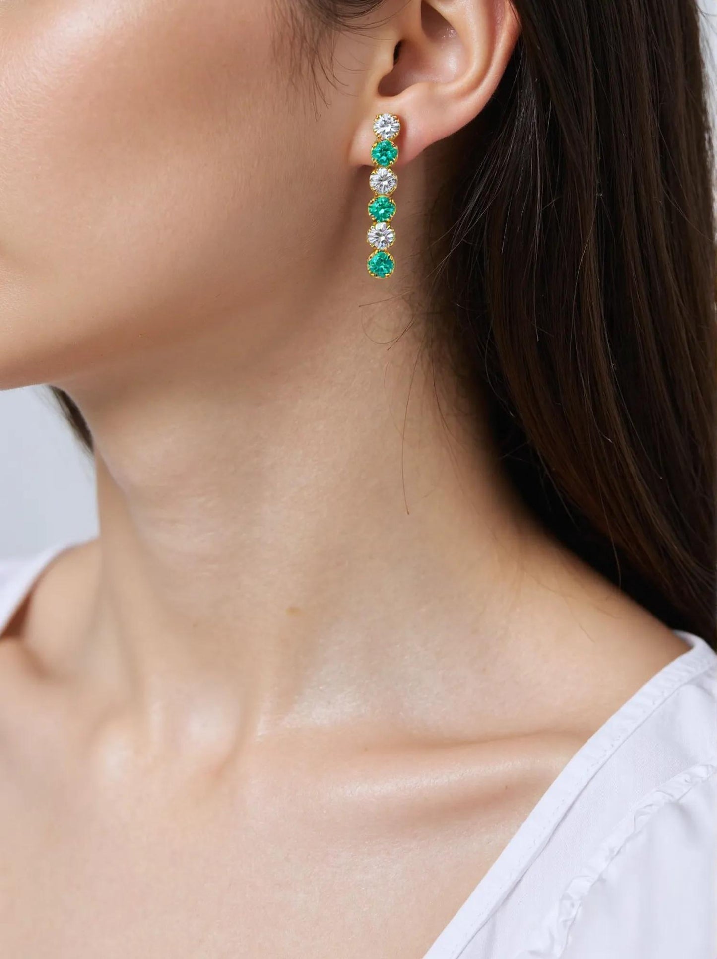 Emerald & Diamond Bar Earrings K18YG